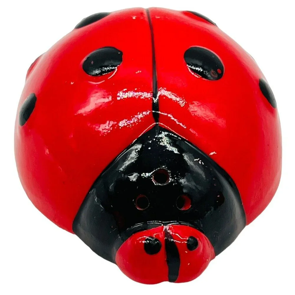 Vintage Ladybug Salt Pepper Shakers Ceramic Japan Red‎ Black 3 inch